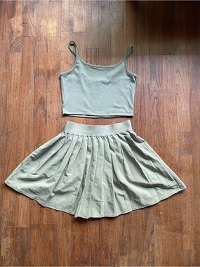 If It Were Me Sage Green Skirt Set - Pleated Skater Two-Piece